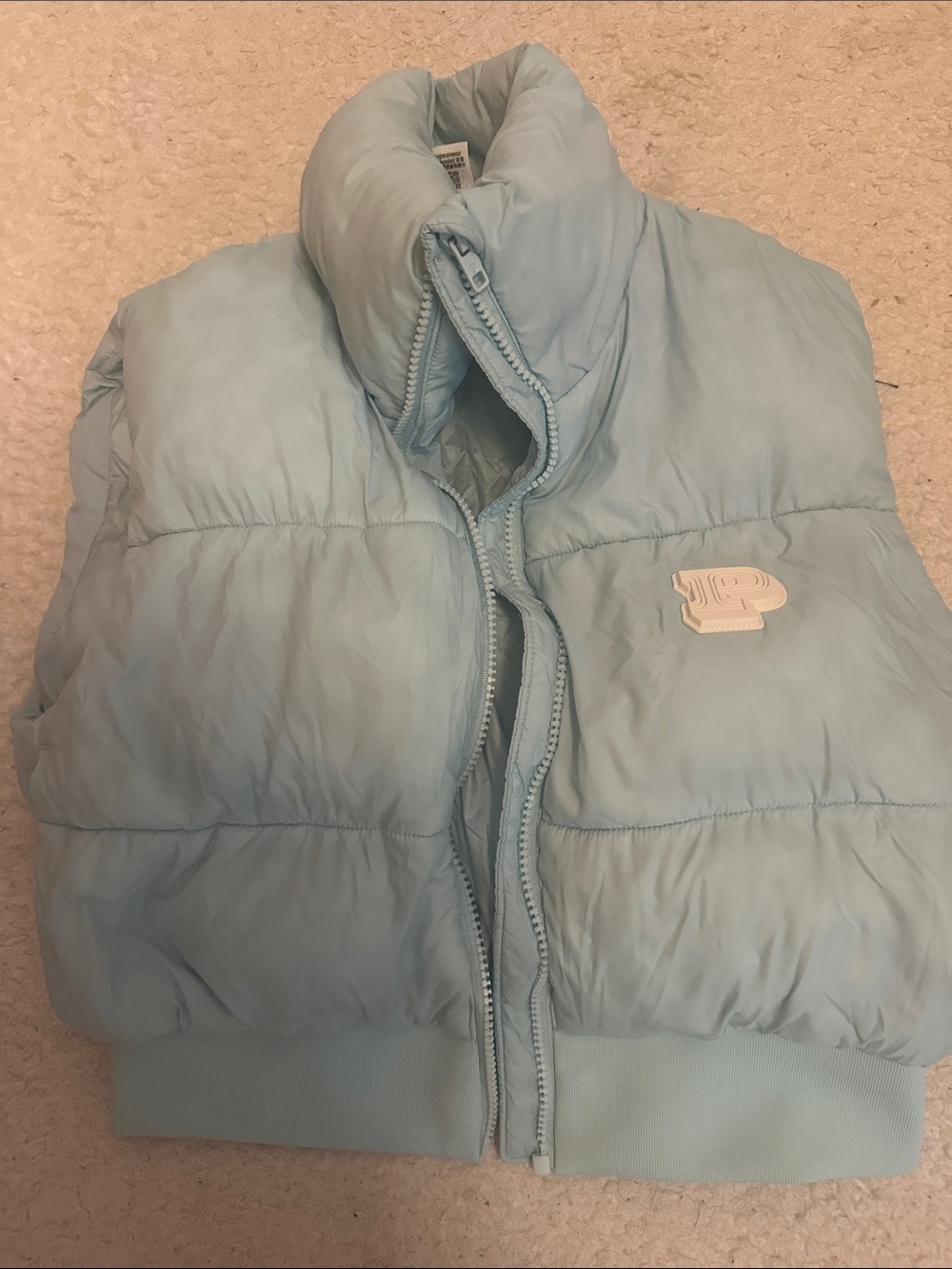 VS PINK Light Blue Puffer Vest with Embossed 'P' Patch
